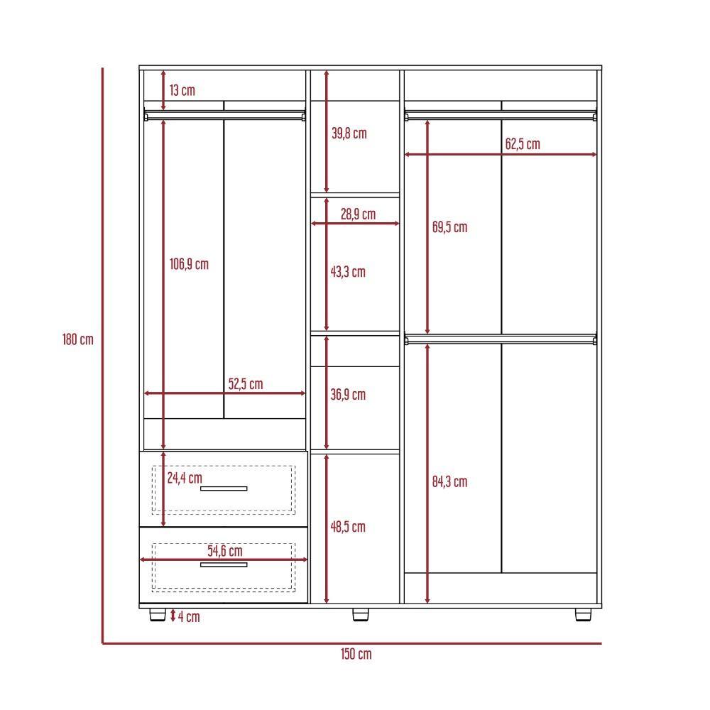 Closet Delta Coñac 150 cm con Espejo y Cinco Puertas - Closets | Bylmo