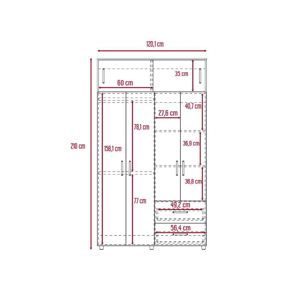 Closet Bologna Duna 120 cm con Seis Puertas y Dos Cajones - Closets | Bylmo