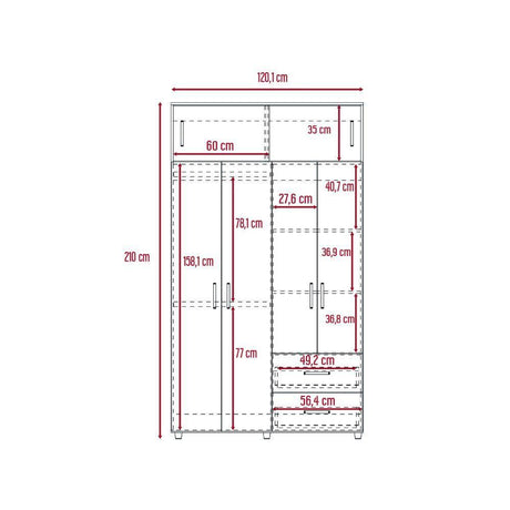 Closet Bologna Duna 120 cm con Seis Puertas y Dos Cajones - Closets | Bylmo