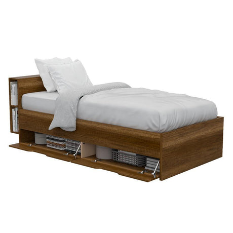 Cama Taipei Sencilla 100 cm Caramelo con Dos Cajones y Entrepaños - Camas | Bylmo