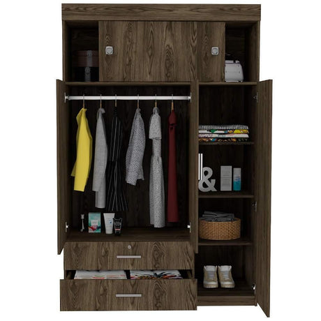 Closet Alma Coñac 120 cm con Cinco Puertas y Dos Cajones - Closets | Bylmo