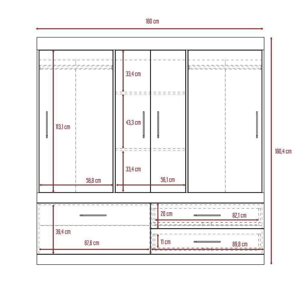 Closet Portofino Habano 180 cm con Cinco Puertas y Dos Cajones - Closets | Bylmo