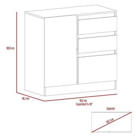 Cómoda Kamelor Habano 91 cm con Dos Cajones y Dos Puertas - Cajoneras | Bylmo