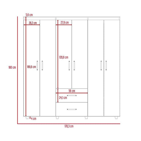 Closet Bariloche Pekan 170 cm con Seis Puertas y Dos Cajones - Closets | Bylmo