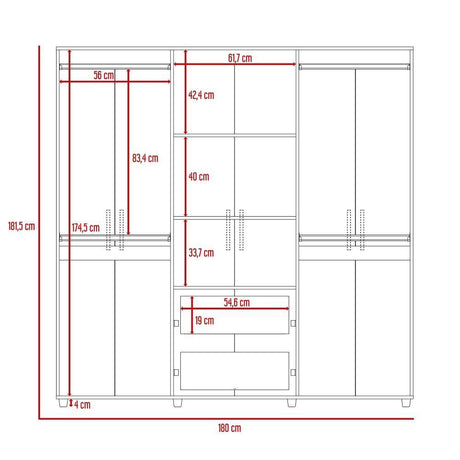 Closet Amatista Rovere 180 cm con Seis Puertas Y Dos Cajones - Closets | Bylmo