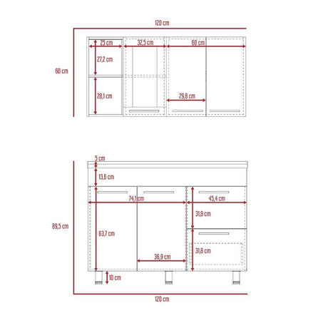 Cocina Thyra Sangria 120 cm Derecha con Mesón - Cocinas | Bylmo