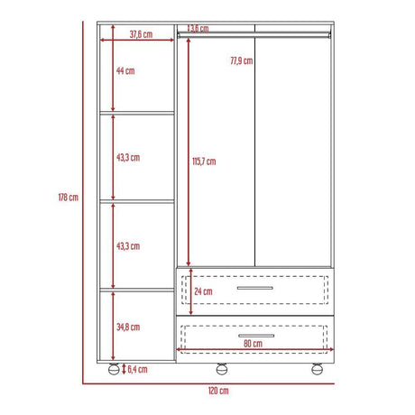 Closet Torino Wengue 120 cm con Seis Puertas y Dos Cajones - Closets | Bylmo