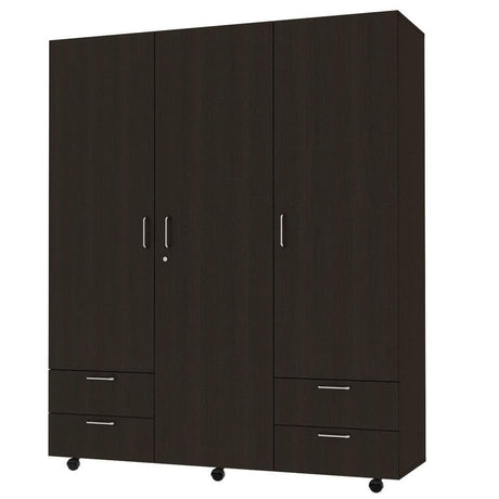Closet Dominic Wengue 150 cm con Tres Puertas y Cuatro Cajones - Closets | Bylmo