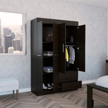 Closet Caoba Wengue 120 cm con Cuatro Puertas y Dos Cajones - Closets | Bylmo