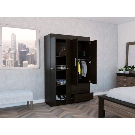 Closet Caoba Wengue 120 cm con Cuatro Puertas y Dos Cajones - Closets | Bylmo