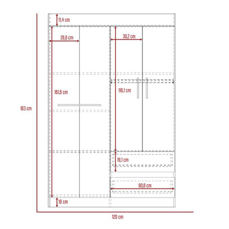 Closet Caoba Wengue 120 cm con Cuatro Puertas y Dos Cajones - Closets | Bylmo