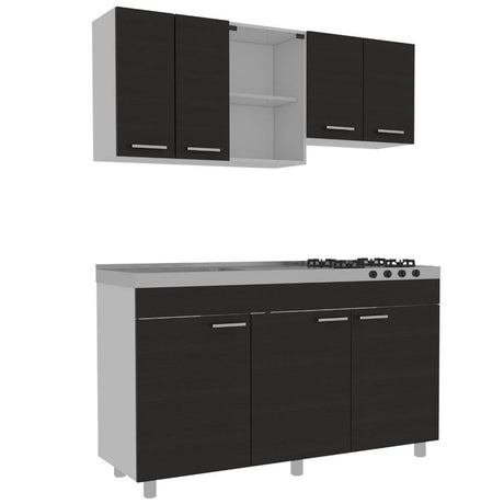 Cocina Sicilia Wengue y Blanco 150 cm Izquierda con Mesón - Cocinas | Bylmo