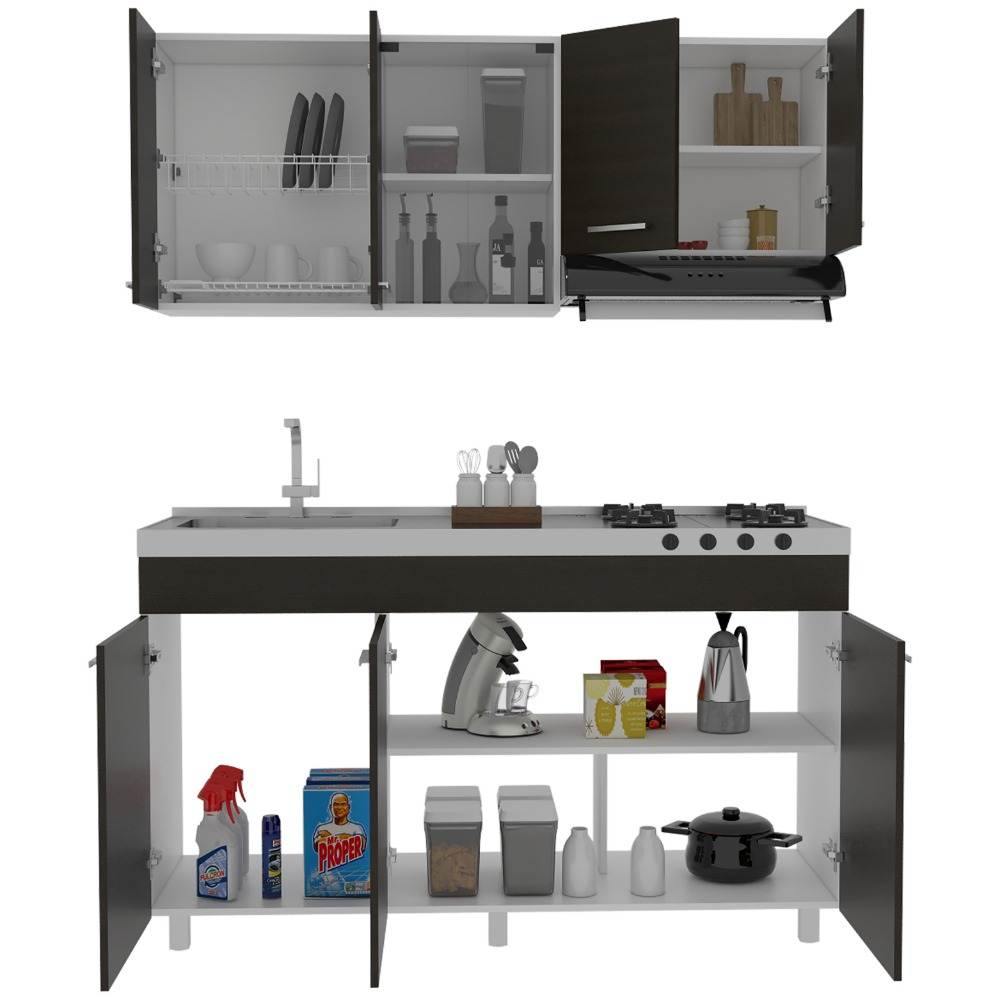 Cocina Sicilia Wengue y Blanco 150 cm Izquierda con Mesón - Cocinas | Bylmo