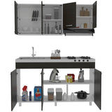 Cocina Sicilia Wengue y Blanco 150 cm Izquierda con Mesón - Cocinas | Bylmo