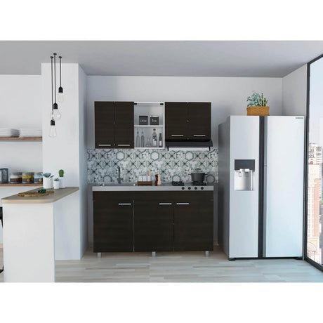 Cocina Sicilia Wengue y Blanco 150 cm Izquierda con Mesón - Cocinas | Bylmo