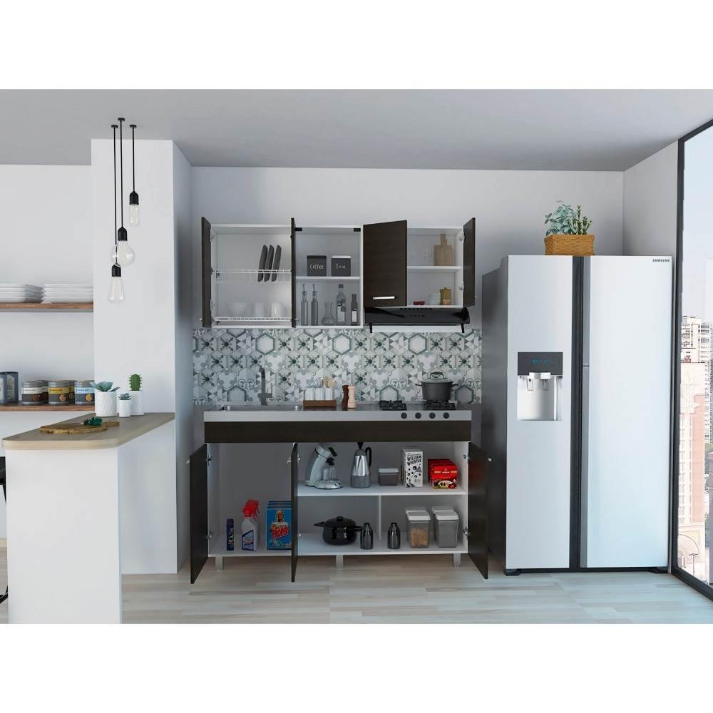 Cocina Sicilia Wengue y Blanco 150 cm Izquierda con Mesón - Cocinas | Bylmo