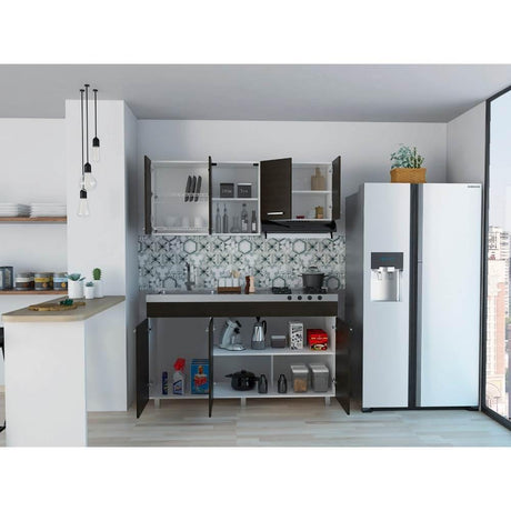 Cocina Sicilia Wengue y Blanco 150 cm Izquierda con Mesón - Cocinas | Bylmo