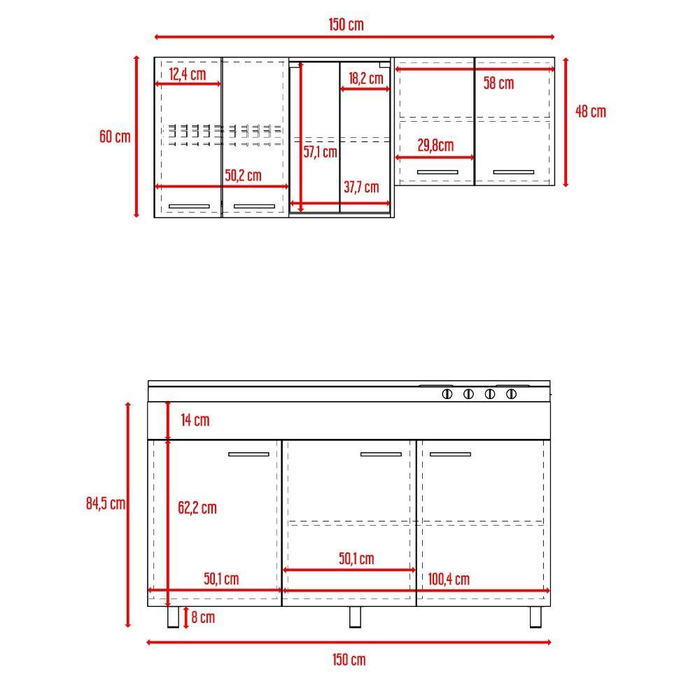 Cocina Sicilia Wengue y Blanco 150 cm Izquierda con Mesón - Cocinas | Bylmo