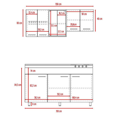 Cocina Sicilia Wengue y Blanco 150 cm Izquierda con Mesón - Cocinas | Bylmo