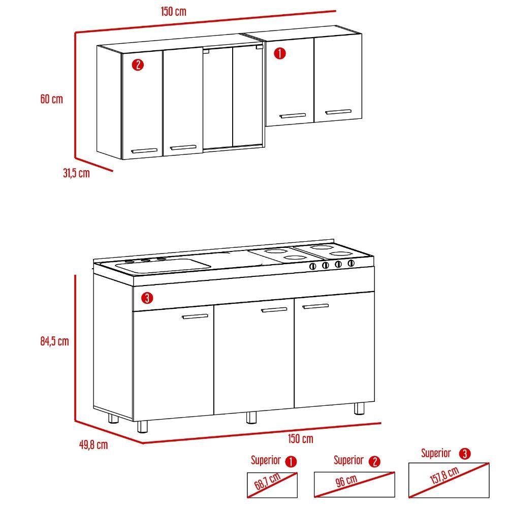 Cocina Sicilia Wengue y Blanco 150 cm Izquierda con Mesón - Cocinas | Bylmo