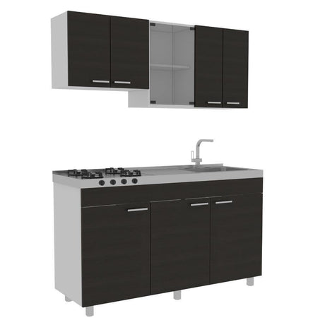 Cocina Sicilia Wengue y Blanco 150 cm Derecha con Mesón - Cocinas | Bylmo