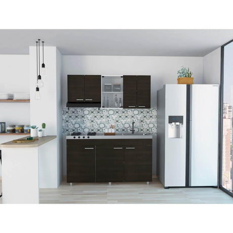 Cocina Sicilia Wengue y Blanco 150 cm Derecha con Mesón - Cocinas | Bylmo