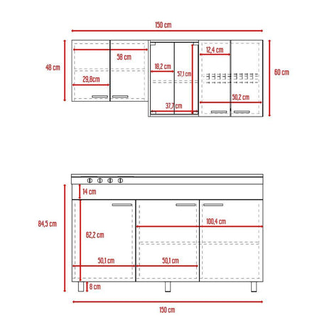Cocina Sicilia Wengue y Blanco 150 cm Derecha con Mesón - Cocinas | Bylmo