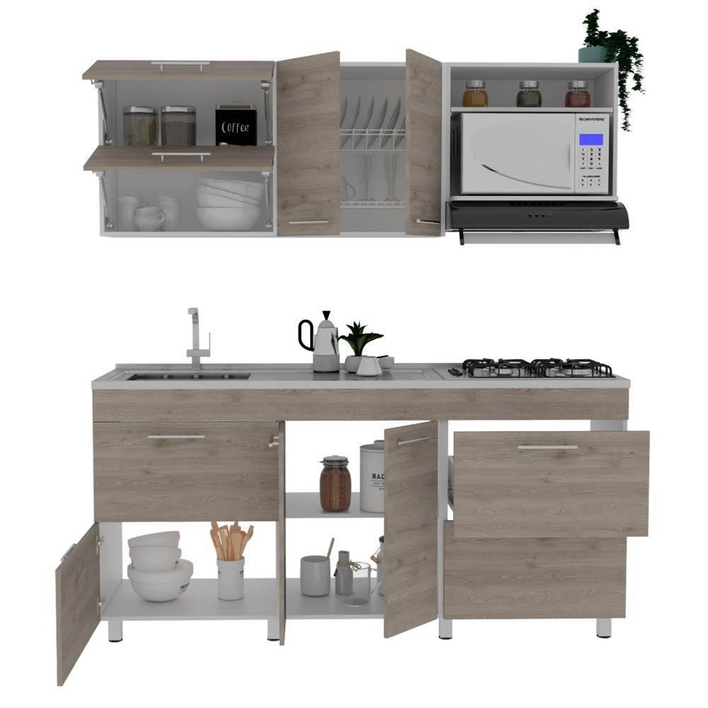 Cocina Granada Ceniza 180 cm Izquierda con Mesón - Cocinas | Bylmo