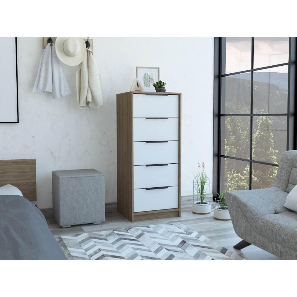 Cómoda Kaia Miel y Blanco 46x107cm De Cinco Hileras con Cinco Cajones - Cajoneras | Bylmo