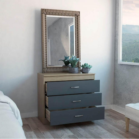 Cómoda Melia Miel y Plomo 80 cm con Tres Cajones - Cajoneras | Bylmo