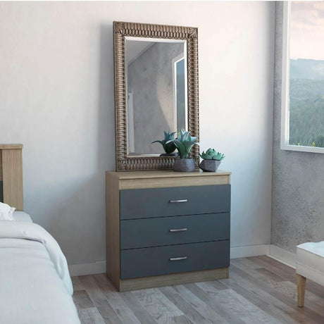 Cómoda Melia Miel y Plomo 80 cm con Tres Cajones - Cajoneras | Bylmo