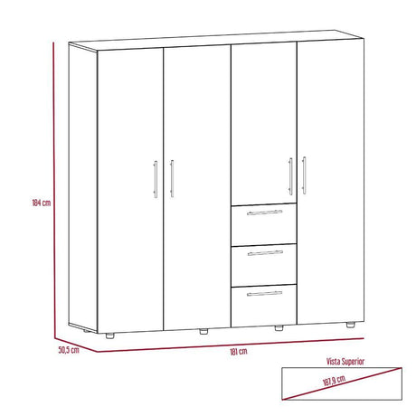 Closet Harlem Rovere 180 cm con Cuatro Puertas y Tres Cajones - Closets | Bylmo