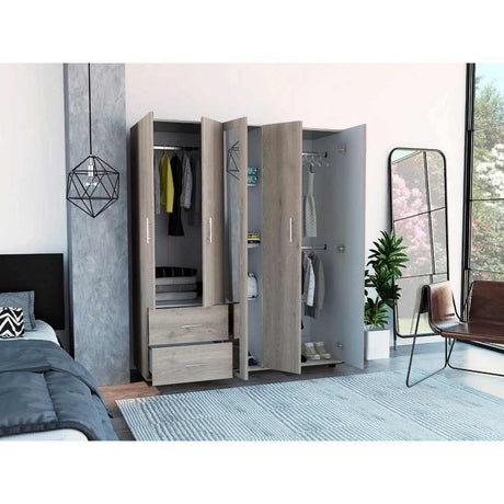 Closet Delta Ceniza 150 cm con Cinco Puertas y Dos Cajones - Closets | Bylmo