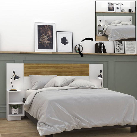 Cabecera Ajustable Seny Doble 140 cm Blanco y Cafe con Mesas de Noche - Camas | Bylmo