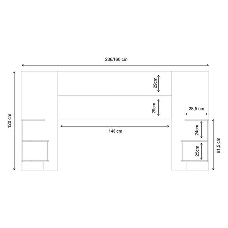 Cabecera Ajustable Seny Doble 140 cm Blanco y Cafe con Mesas de Noche - Camas | Bylmo
