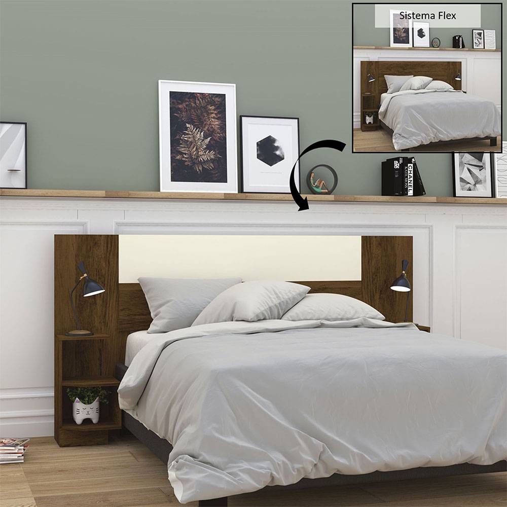 Cabecera Ajustable Seny Doble 140 cm Cafe Oscuro y Blanco con Mesas de Noche - Camas | Bylmo