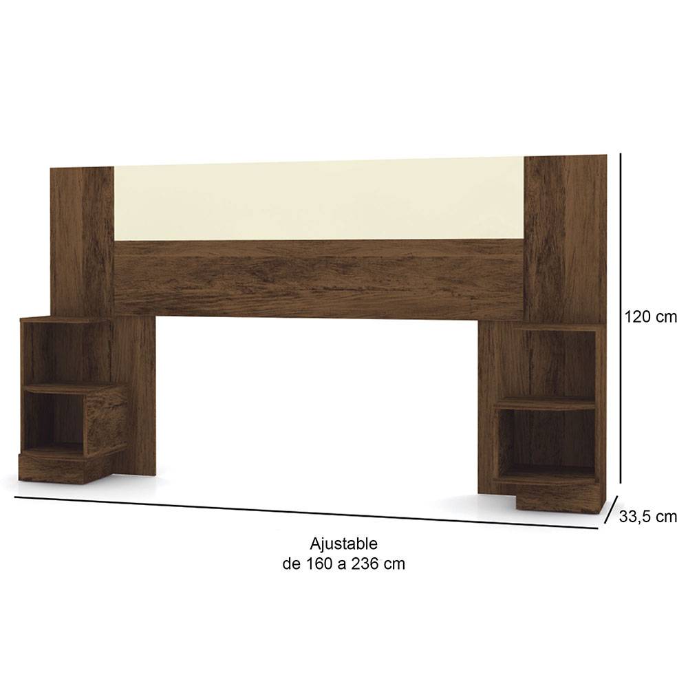 Cabecera Ajustable Seny Doble 140 cm Cafe Oscuro y Blanco con Mesas de Noche - Camas | Bylmo