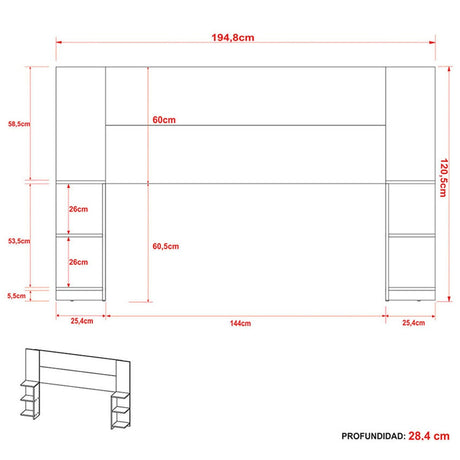 Cabecero Phoenix 195 cm Nogal con Entrepaños para Cama Doble - Camas y Cabeceros | Bylmo