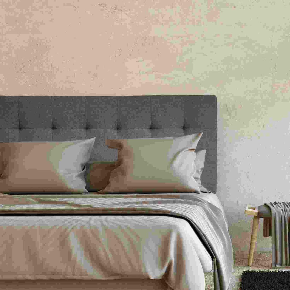 Cabecero Gris 140x60cm Abullonado para Cama Doble - Camas y Cabeceros | Bylmo
