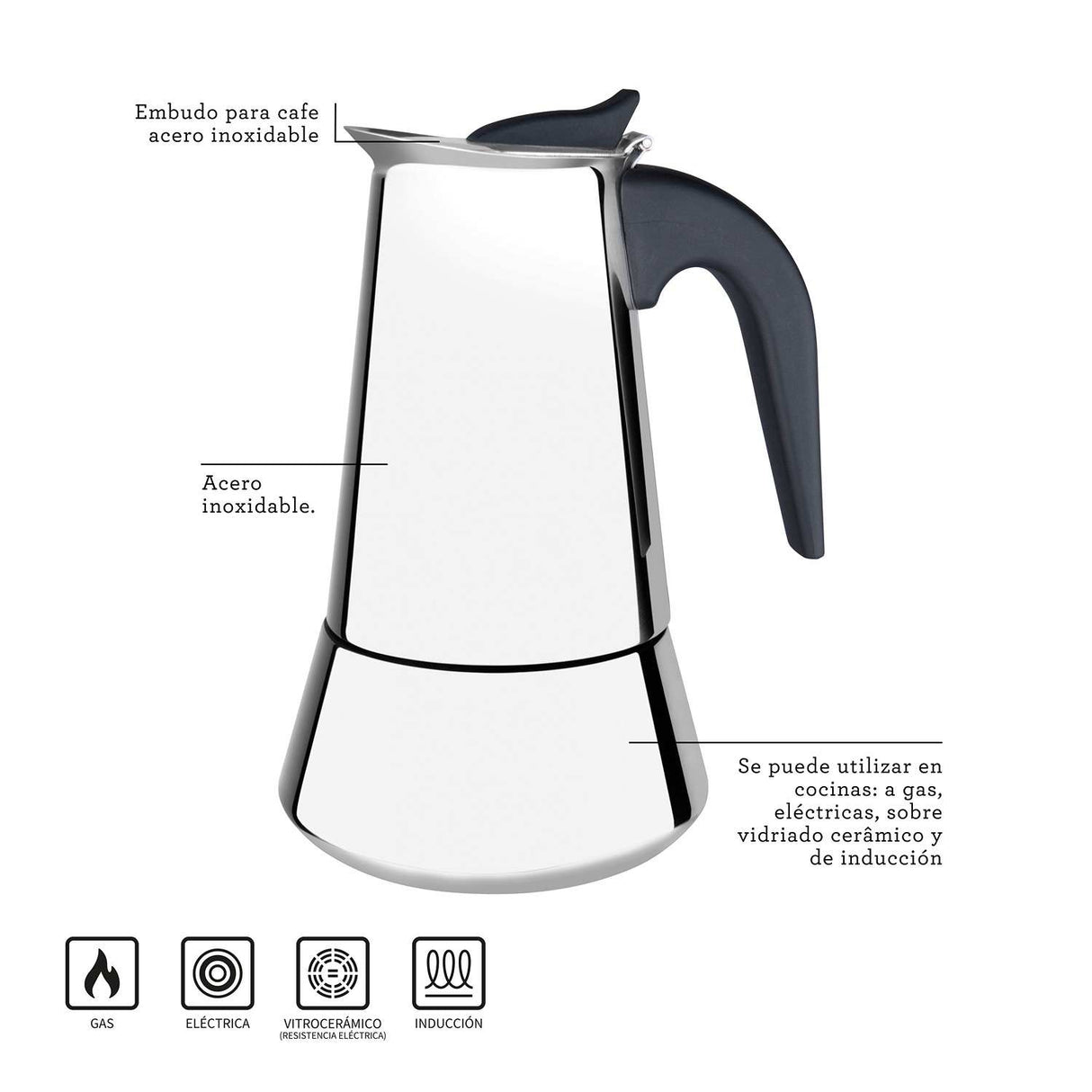 Cafetera Italiana Chá e Café Acero 11x18cm para 350 Mililitros con Filtro - Utensilios y Accesorios | Bylmo