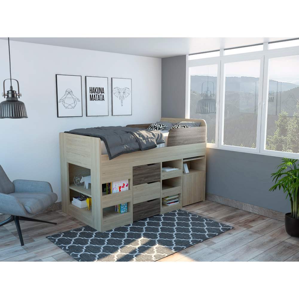 Cama Escritorio Rovere y Siena 105x130cm para Colchón Sencillo sin Colchón y con Cabecero - Camas | Bylmo