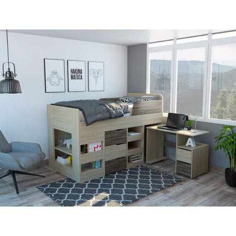 Cama Escritorio Rovere y Siena 105x130cm para Colchón Sencillo sin Colchón y con Cabecero - Camas | Bylmo