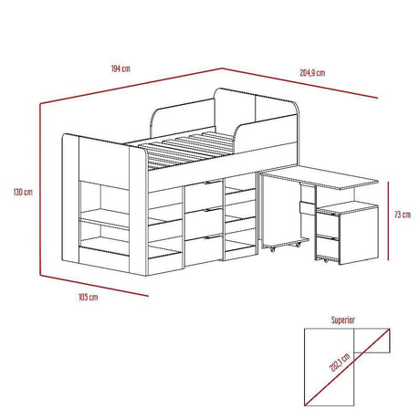 Cama Escritorio Rovere y Siena 105x130cm para Colchón Sencillo sin Colchón y con Cabecero - Camas | Bylmo