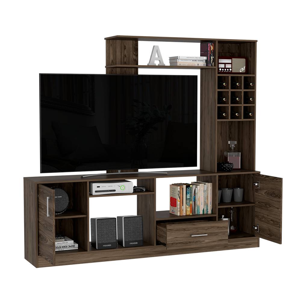 Centro de Entretenimiento kava Coñac 200x180.7cm Para TV Hasta 60 Pulgadas con Dos Cajones - Muebles para TV | Bylmo
