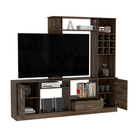 Centro de Entretenimiento kava Coñac 200x180.7cm Para TV Hasta 60 Pulgadas con Dos Cajones - Muebles para TV | Bylmo