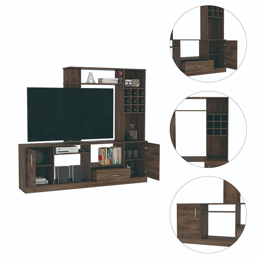 Centro de Entretenimiento kava Coñac 200x180.7cm Para TV Hasta 60 Pulgadas con Dos Cajones - Muebles para TV | Bylmo