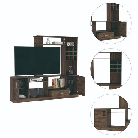 Centro de Entretenimiento kava Coñac 200x180.7cm Para TV Hasta 60 Pulgadas con Dos Cajones - Muebles para TV | Bylmo