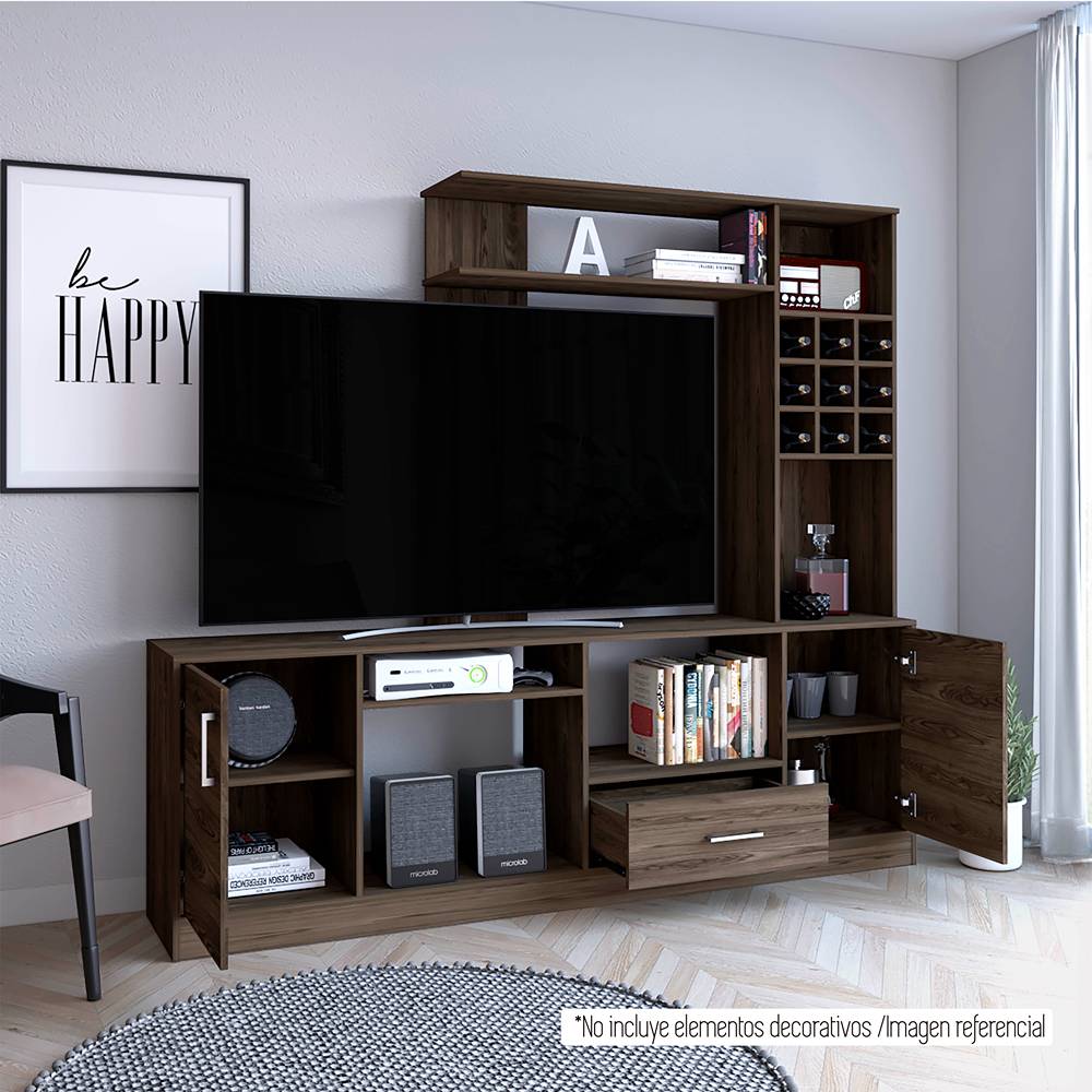 Centro de Entretenimiento kava Coñac 200x180.7cm Para TV Hasta 60 Pulgadas con Dos Cajones - Muebles para TV | Bylmo