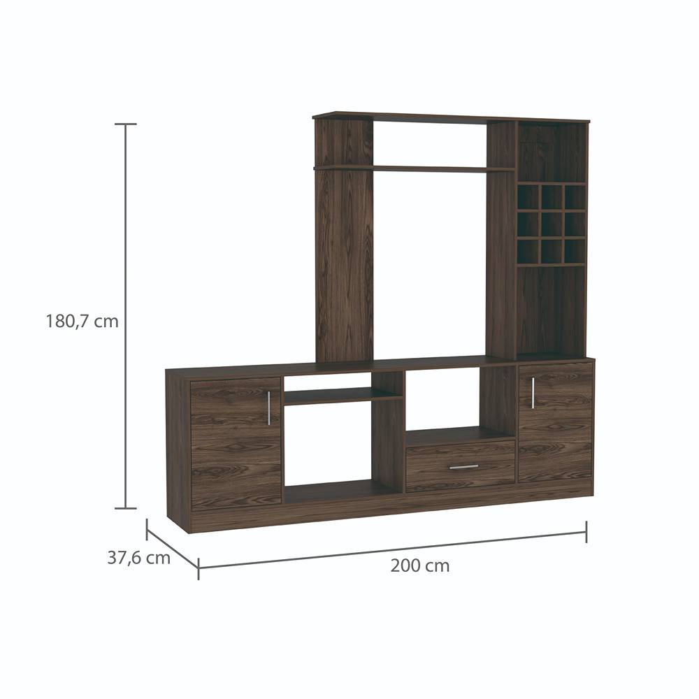 Centro de Entretenimiento kava Coñac 200x180.7cm Para TV Hasta 60 Pulgadas con Dos Cajones - Muebles para TV | Bylmo