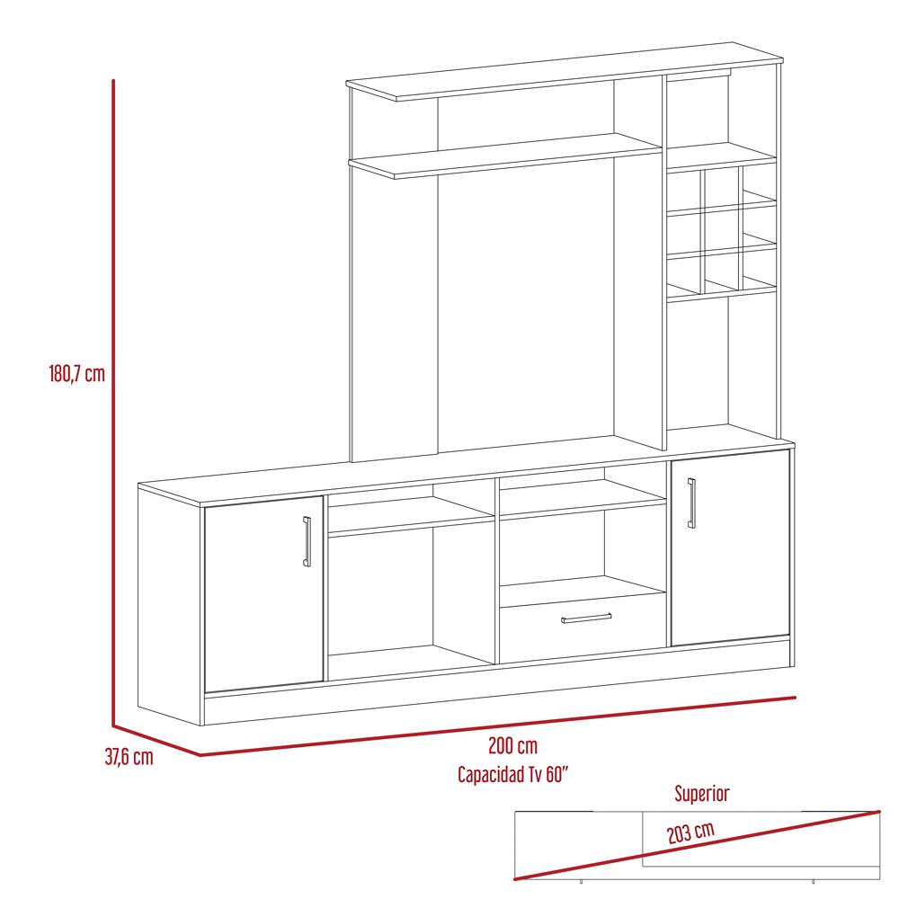 Centro de Entretenimiento kava Coñac 200x180.7cm Para TV Hasta 60 Pulgadas con Dos Cajones - Muebles para TV | Bylmo